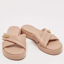 Pre Owned Gianvito Rossi Pink Leather alima Criss Cross Flat Slides Size 38