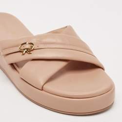 Pre Owned Gianvito Rossi Pink Leather alima Criss Cross Flat Slides Size 38