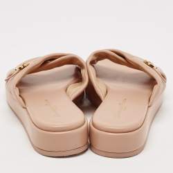 Pre Owned Gianvito Rossi Pink Leather alima Criss Cross Flat Slides Size 38