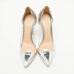 Gianvito Rossi Grey/Silver Suede and PVC Plexi Pointed Toe Pumps Size 38