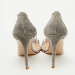 Gianvito Rossi Grey/Silver Suede and PVC Plexi Pointed Toe Pumps Size 38