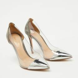 Gianvito Rossi Grey/Silver Suede and PVC Plexi Pointed Toe Pumps Size 38