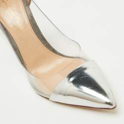 Gianvito Rossi Grey/Silver Suede and PVC Plexi Pointed Toe Pumps Size 38