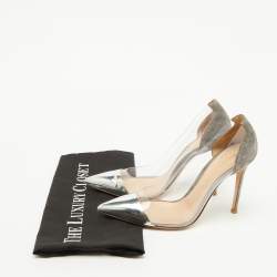 Gianvito Rossi Grey/Silver Suede and PVC Plexi Pointed Toe Pumps Size 38