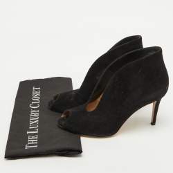 Gianvito Rossi Black Suede Vamp Peep Toe Ankle Booties Size 38.5
