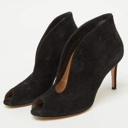 Gianvito Rossi Black Suede Vamp Peep Toe Ankle Booties Size 38.5