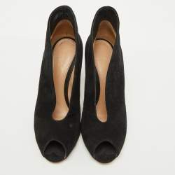 Gianvito Rossi Black Suede Vamp Peep Toe Ankle Booties Size 38.5