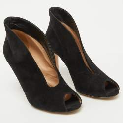 Gianvito Rossi Black Suede Vamp Peep Toe Ankle Booties Size 38.5
