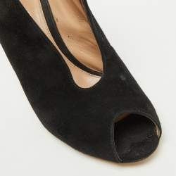 Gianvito Rossi Black Suede Vamp Peep Toe Ankle Booties Size 38.5