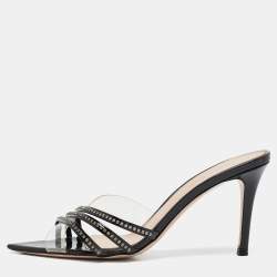 Gianvito Rossi Black Patent Leather and PVC Sparks Slide Sandals Size 36.5