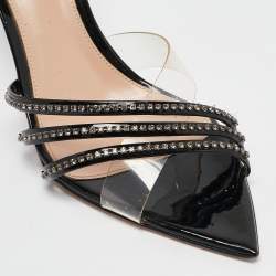 Gianvito Rossi Black Patent Leather and PVC Sparks Slide Sandals Size 36.5