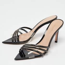 Gianvito Rossi Black Patent Leather and PVC Sparks Slide Sandals Size 36.5