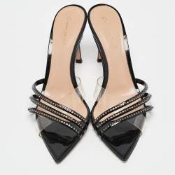 Gianvito Rossi Black Patent Leather and PVC Sparks Slide Sandals Size 36.5