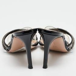 Gianvito Rossi Black Patent Leather and PVC Sparks Slide Sandals Size 36.5