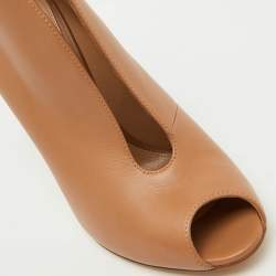 Pre Owned Gianvito Rossi Beige Leather Vamp Peep Toe Booties Size 38