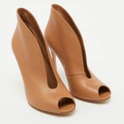 Pre Owned Gianvito Rossi Beige Leather Vamp Peep Toe Booties Size 38