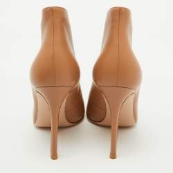 Pre Owned Gianvito Rossi Beige Leather Vamp Peep Toe Booties Size 38