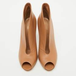 Pre Owned Gianvito Rossi Beige Leather Vamp Peep Toe Booties Size 38