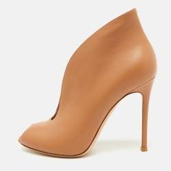 Pre Owned Gianvito Rossi Beige Leather Vamp Peep Toe Booties Size 38