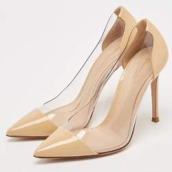 Pre Owned Gianvito Rossi Beige Patent and PVC Plexi Pumps Size 35