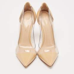 Pre Owned Gianvito Rossi Beige Patent and PVC Plexi Pumps Size 35