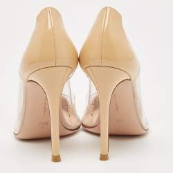 Pre Owned Gianvito Rossi Beige Patent and PVC Plexi Pumps Size 35