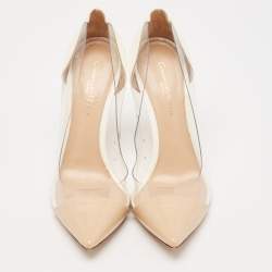 Gianvito Rossi Beige/White Patent Leather And PVC Plexi Pointed Toe Pumps Size 38