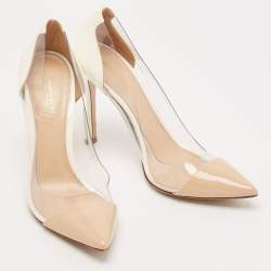 Gianvito Rossi Beige/White Patent Leather And PVC Plexi Pointed Toe Pumps Size 38