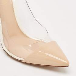 Gianvito Rossi Beige/White Patent Leather And PVC Plexi Pointed Toe Pumps Size 38