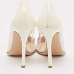 Gianvito Rossi Beige/White Patent Leather And PVC Plexi Pointed Toe Pumps Size 38