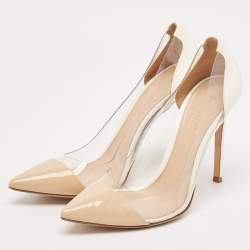 Gianvito Rossi Beige/White Patent Leather And PVC Plexi Pointed Toe Pumps Size 38