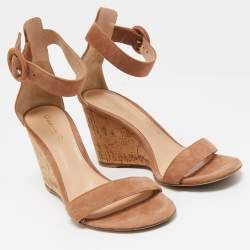 Pre Owned Gianvito Rossi Brown Suede Portofino Wedge Sandals Size 36