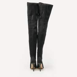 Gianvito Rossi Black Knit Fabric Over The Knee Boots Size 38