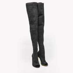 Gianvito Rossi Black Knit Fabric Over The Knee Boots Size 38