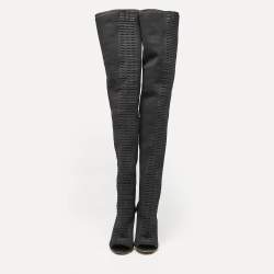 Gianvito Rossi Black Knit Fabric Over The Knee Boots Size 38