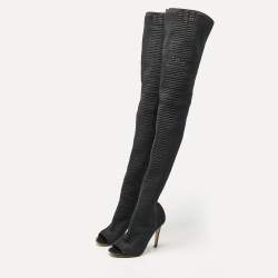 Gianvito Rossi Black Knit Fabric Over The Knee Boots Size 38