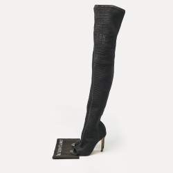 Gianvito Rossi Black Knit Fabric Over The Knee Boots Size 38