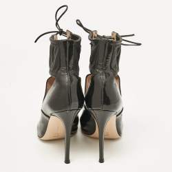 Gianvito Rossi Black Patent and Leather Lace-Up Ankle Booties Size 37.5