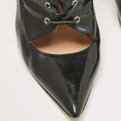 Gianvito Rossi Black Patent and Leather Lace-Up Ankle Booties Size 37.5