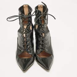 Gianvito Rossi Black Patent and Leather Lace-Up Ankle Booties Size 37.5