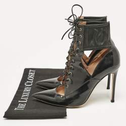 Gianvito Rossi Black Patent and Leather Lace-Up Ankle Booties Size 37.5