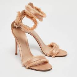 Pre Owned Gianvito Rossi Gold Satin Portofino Ankle Strap Sandals Size 39