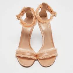 Pre Owned Gianvito Rossi Gold Satin Portofino Ankle Strap Sandals Size 39