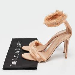 Pre Owned Gianvito Rossi Gold Satin Portofino Ankle Strap Sandals Size 39