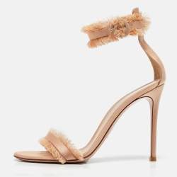 Pre Owned Gianvito Rossi Gold Satin Portofino Ankle Strap Sandals Size 39