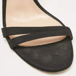 Gianvito Rossi Black Canvas Ankle Strap Sandals Size 37.5