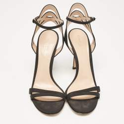 Gianvito Rossi Black Canvas Ankle Strap Sandals Size 37.5