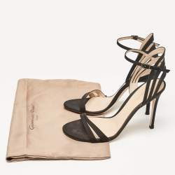 Gianvito Rossi Black Canvas Ankle Strap Sandals Size 37.5