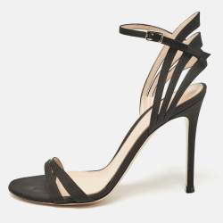 Gianvito Rossi Black Canvas Ankle Strap Sandals Size 37.5
