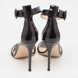 Gianvito Rossi Black Patent Leather Portofino Ankle Strap Sandals Size 37
